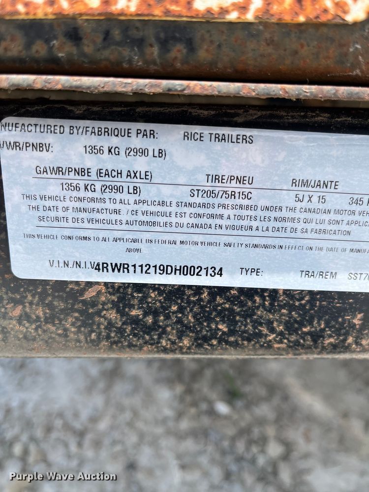 image for item OF9765 2013 Rice Trailers Stealth SST7612 utility trailer