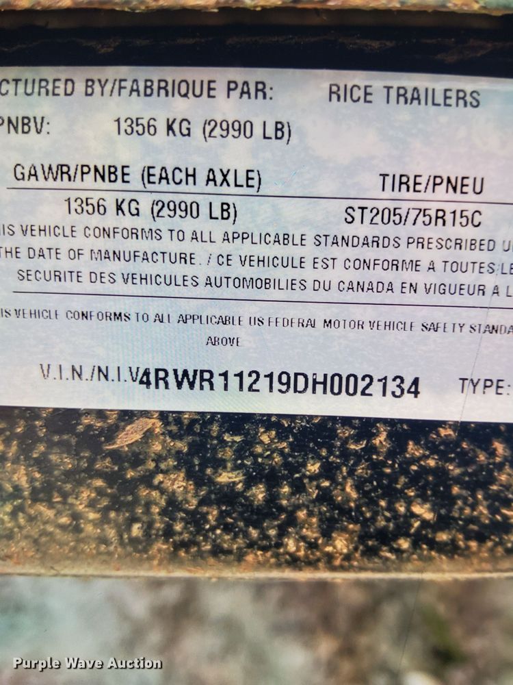 image for item OF9765 2013 Rice Trailers Stealth SST7612 utility trailer