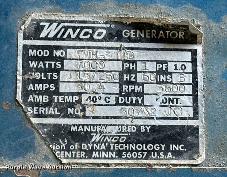 image for item OM9677 Winco 7WH-3EKB generator