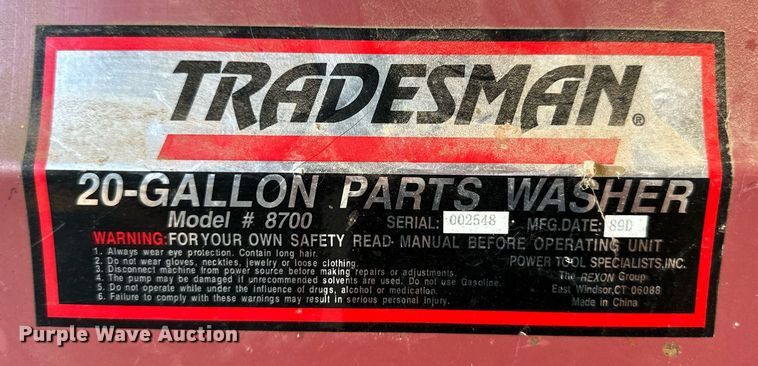 image for item OM9681 1989 Tradesman 8700 parts washer