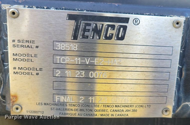 image for item DN3500 Tenco TCP-11-V-E2-HA2 skid steer snow plow