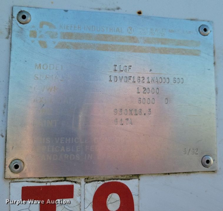 image for item DN3501 1992 Kiefer Ind ILGF dump trailer