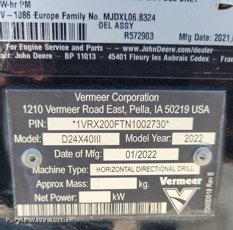 image for item DR4454 2022 Vermeer D24X40 Navigator Series III directional boring unit