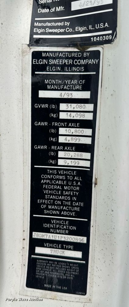 image for item DS7517 1993 GMC Elgin Eagle street sweeper truck