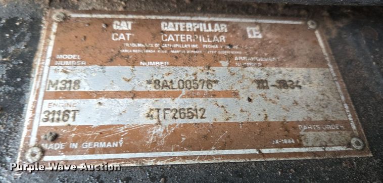 image for item DT5259 1996 Caterpillar M318 wheeled excavator