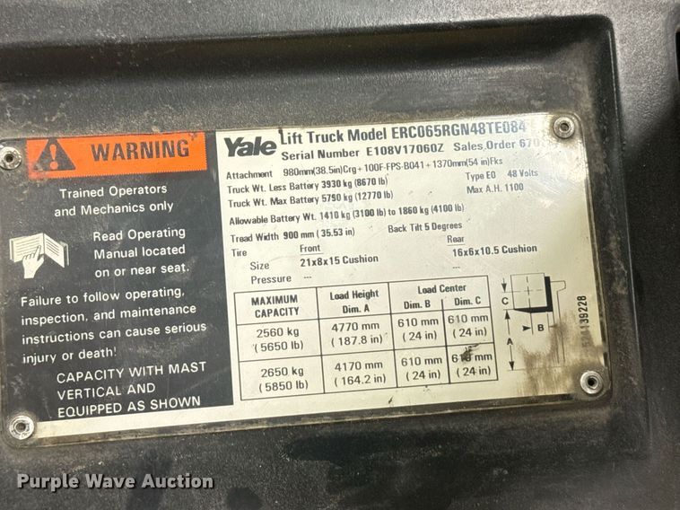 image for item DV2769 Yale ERC065RGN48TE084 forklift