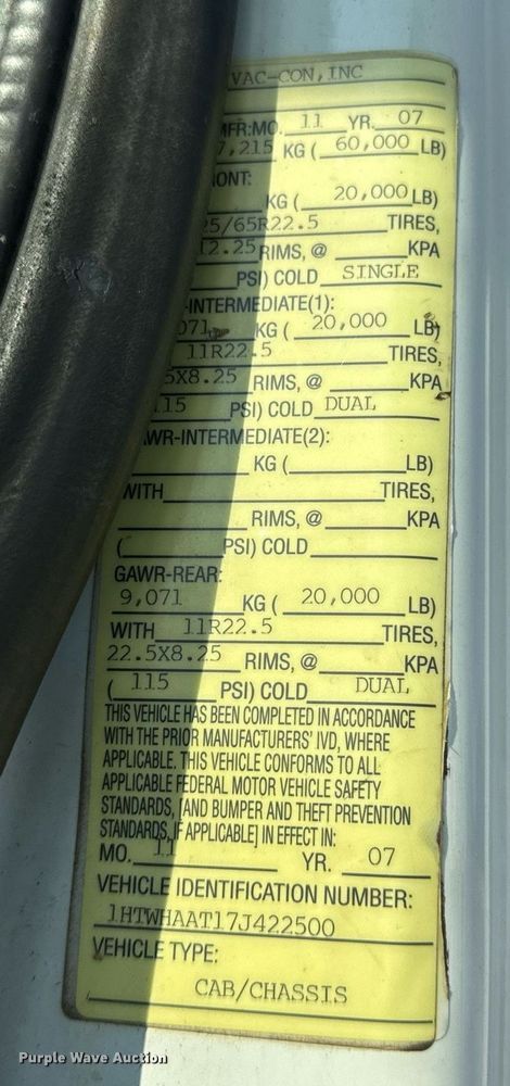 image for item DV5908 2007 International 7400 sewer jetter truck