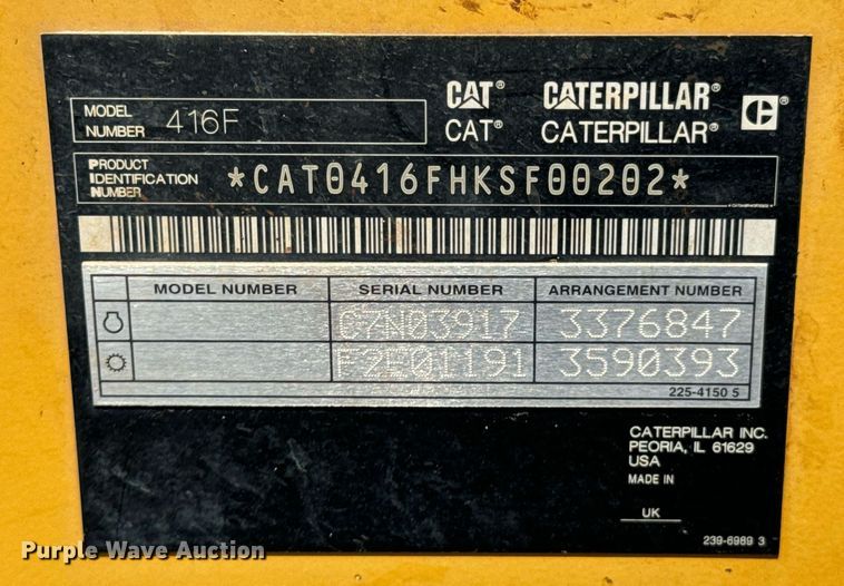 image for item DX1177 2012 Caterpillar 416F backhoe