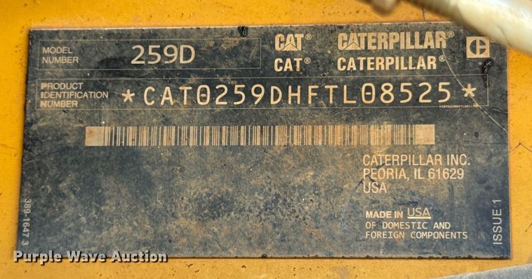 image for item DX1187 2016 Caterpillar 259D tracked skid steer loader