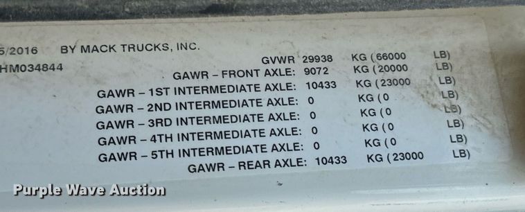 image for item DX1188 2017 Mack GU713 dump truck