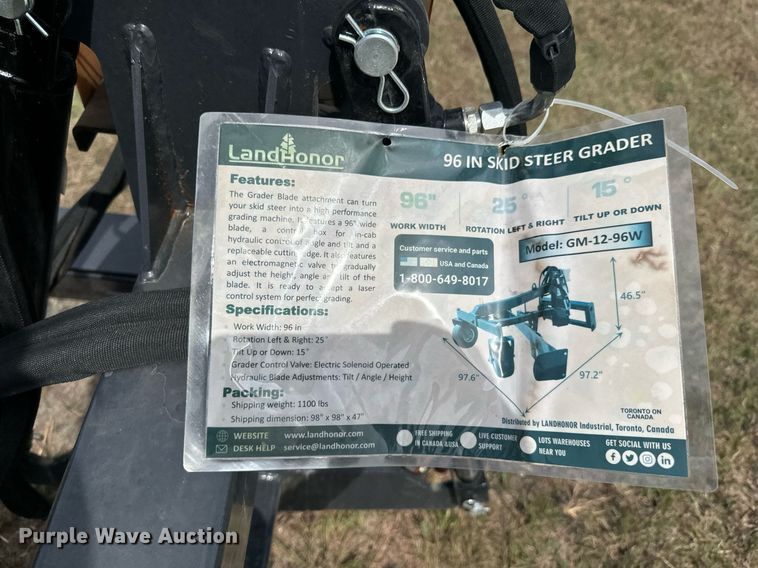 image for item DX1200 2024 LandHonor GN-12-96W skid steer grader