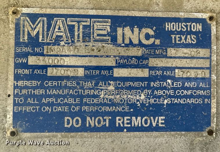 image for item EE7500 2002 Mate end dump trailer