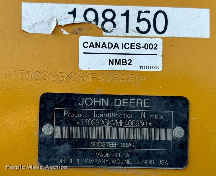 image for item EE7588 2021 John Deere 332G skid steer loader