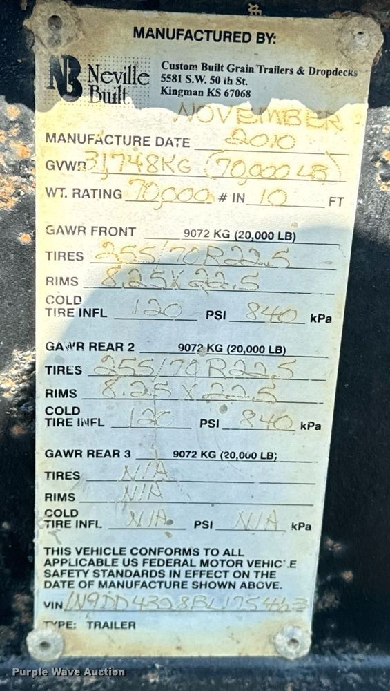 image for item EE7589 2011 Neville Built drop deck equipment trailer