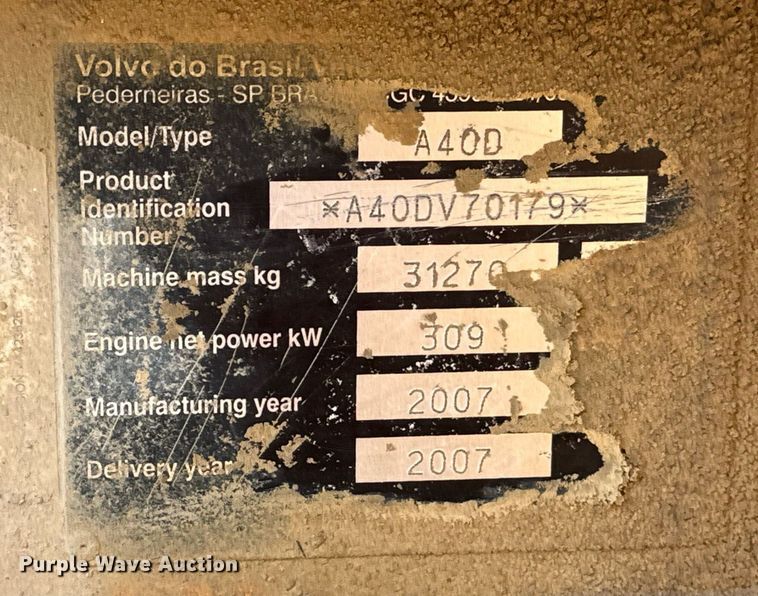 image for item EE7637 2007 Volvo A40D haul truck