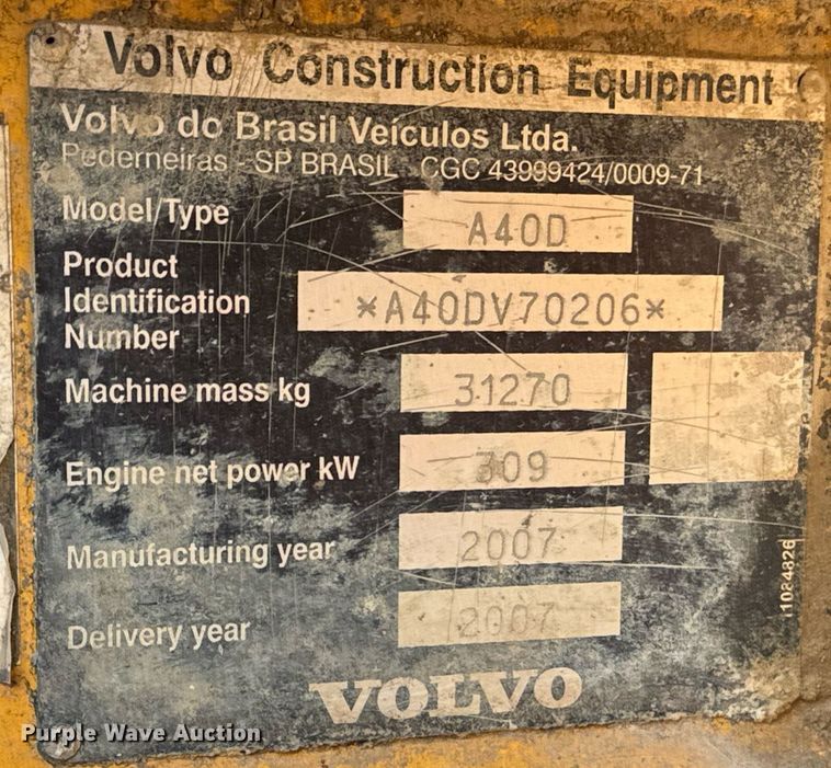 image for item EE7638 2007 Volvo A40D haul truck