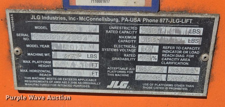 image for item EE8480 2013 JLG  600SJ boom lift