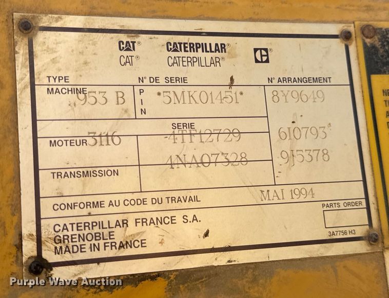 image for item EH6986 1994 Caterpillar  953B track loader