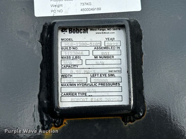 image for item EH6999 2022 Bobcat H18-1200-5105 excavator bucket