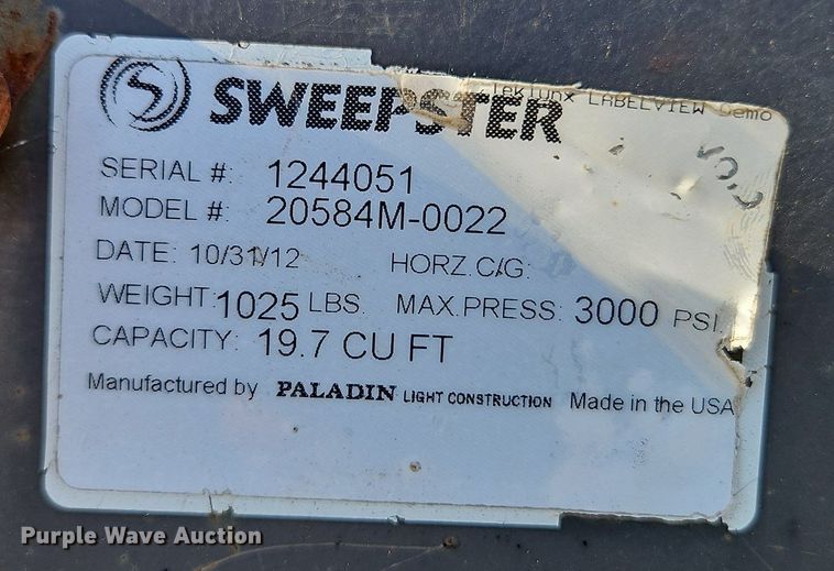 image for item EI8292 2012 Sweepster 20584M-0022 skid steer sweeper