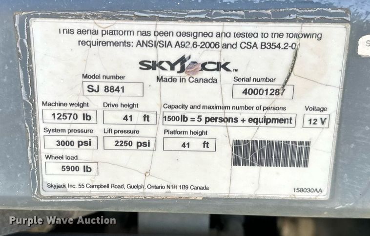 image for item EJ7283 Skyjack SJ8841 scissor lift