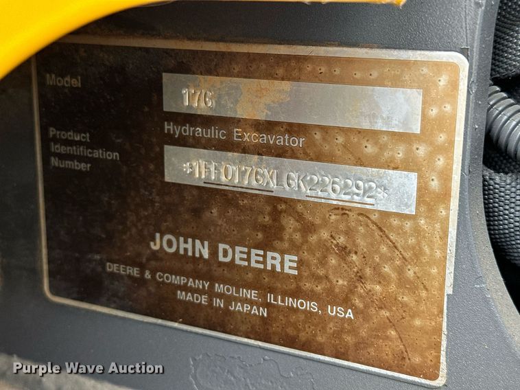 image for item EJ8967 2016 John Deere 17G mini excavator