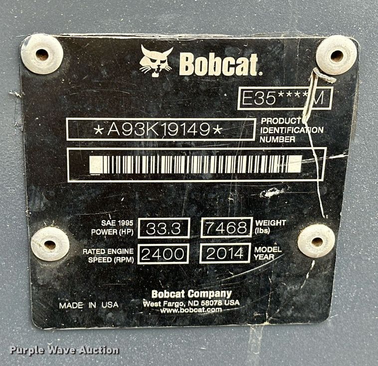 image for item EJ8969 2014 Bobcat E35 mini excavator