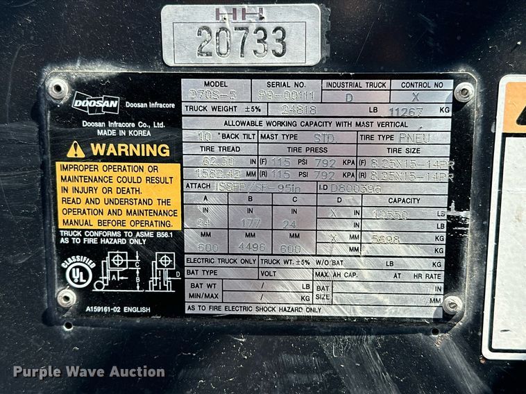 image for item EJ8974 Doosan  D70S-5 forklift
