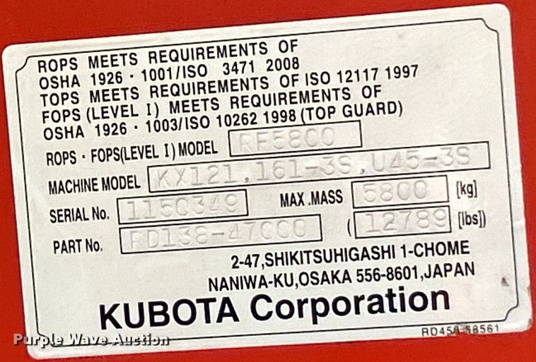 image for item EK3246 2011 Kubota  KX121-3ST mini excavator