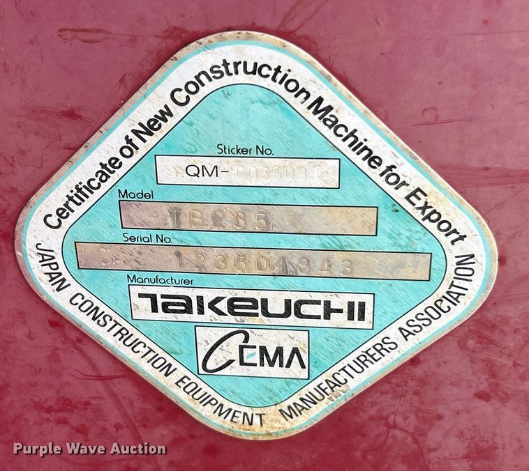image for item EK3247 2011 Takeuchi  TB235 mini excavator