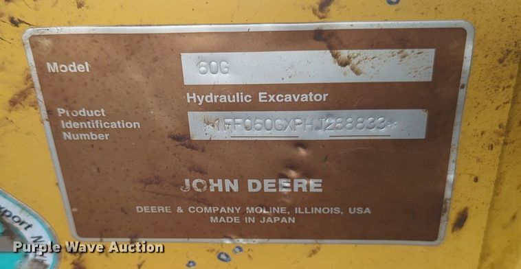 image for item EQ2049 2018 John Deere 60G mini excavator