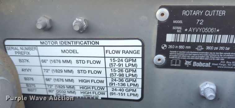 image for item EQ2095 2018 Bobcat 72 skid steer rotary mower