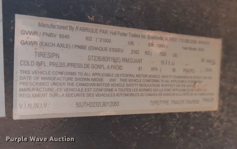 image for item EQ2115 Hull Porter Trailers Inc. utility trailer