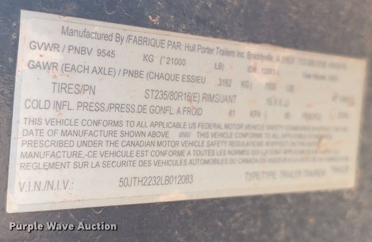 image for item EQ2115 Hull Porter Trailers Inc. utility trailer