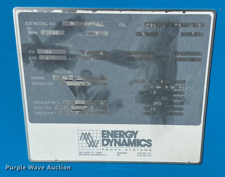 image for item IB9487 Energy Dynamics BDI-300N-CA generator