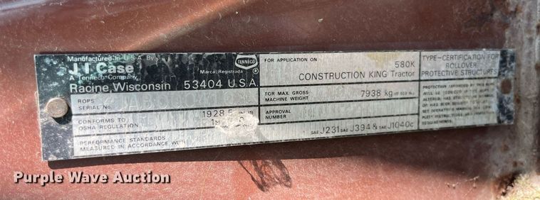 image for item LC9037 1988 Case 580K backhoe