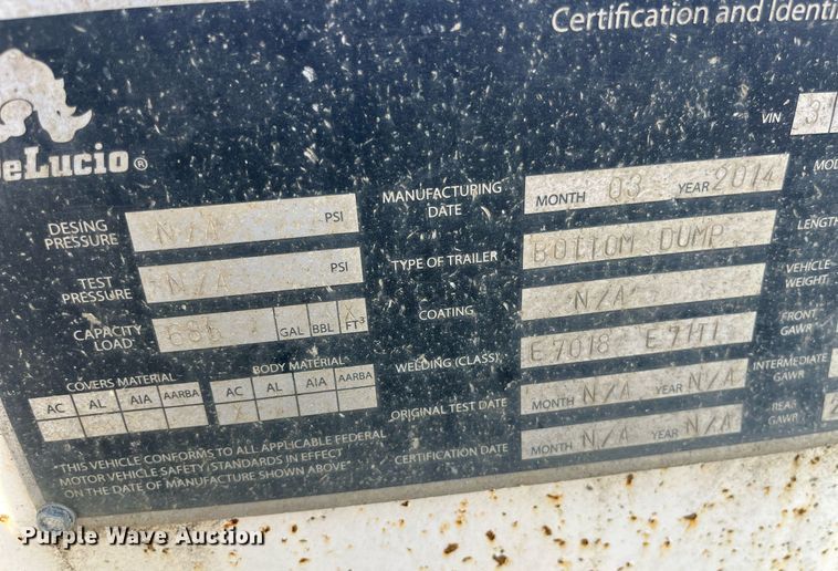 image for item LC9043 2014 DeLucio bottom dump trailer