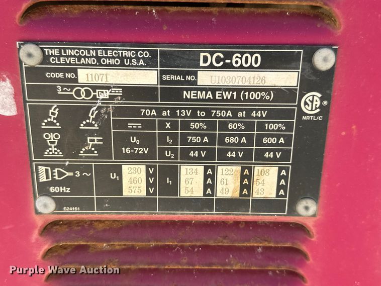 image for item LF9991 (4) Lincoln Electric DC600 welders