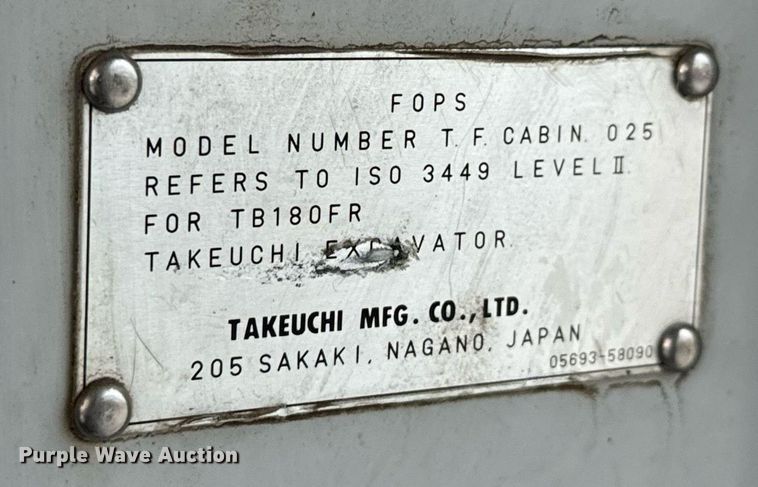 image for item LG9006 2011 Takeuchi TB180 FR mini excavator