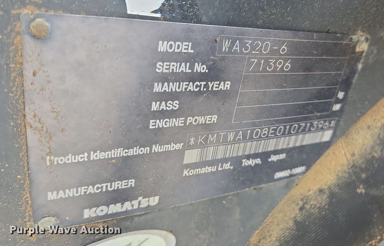 image for item LG9008 2012 Komatsu WA320-6 wheel loader