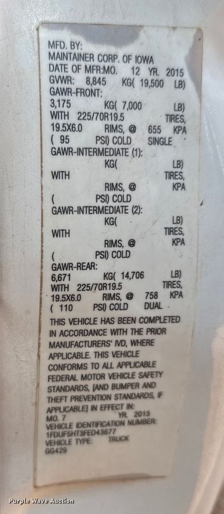 image for item MV9052 2015 Ford F550 Super Duty XL utility / service truck