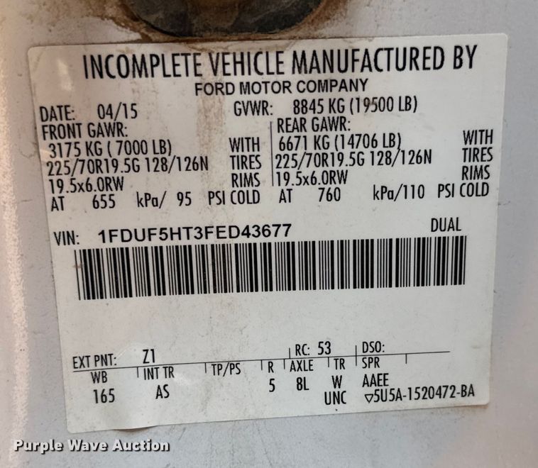 image for item MV9052 2015 Ford F550 Super Duty XL utility / service truck