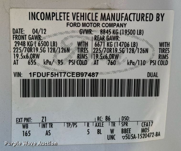 image for item MV9076 2012 Ford F550 Super Duty XL utility / service truck