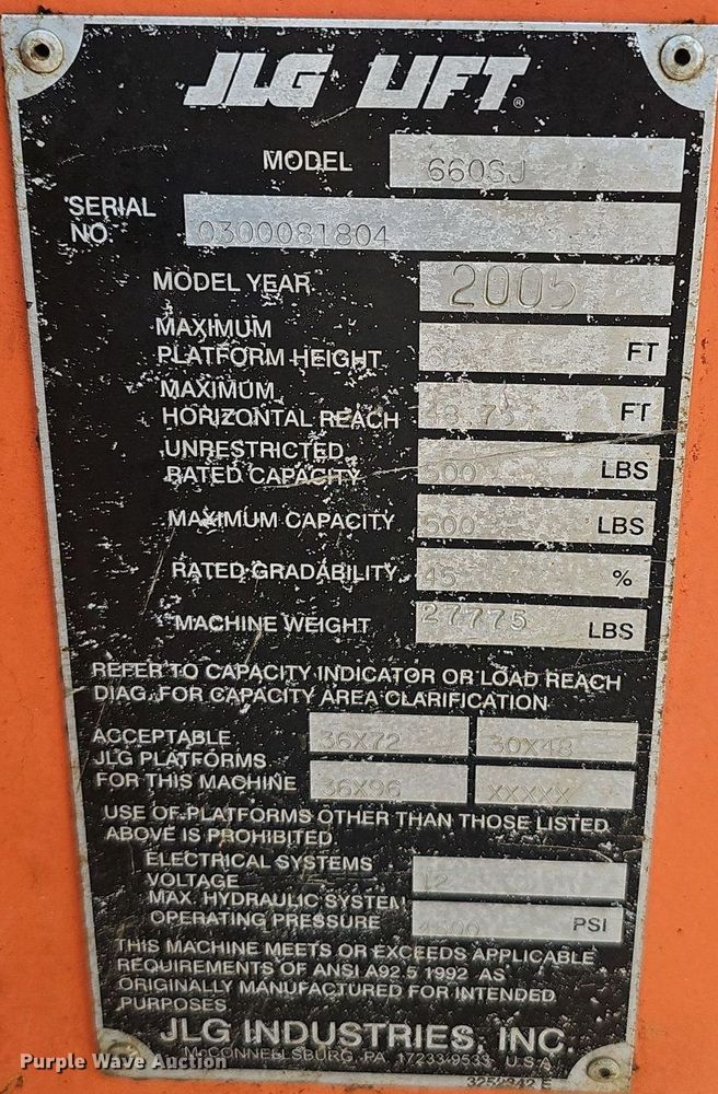 image for item NX9065 2005 JLG 660SJ boom lift