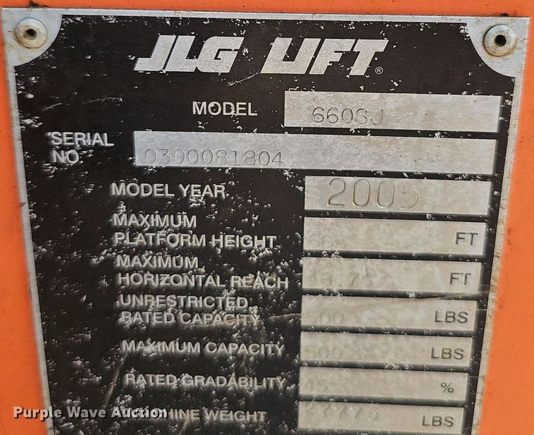 image for item NX9065 2005 JLG 660SJ boom lift