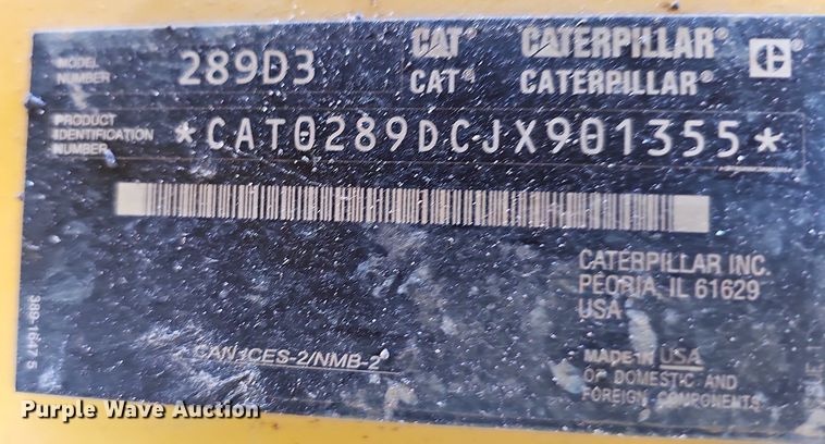 image for item NX9144 2019 Caterpillar  289D3 tracked skid steer loader