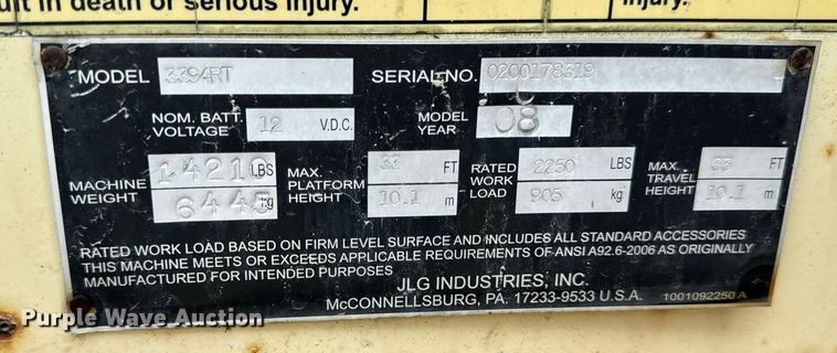 image for item OG9658 2008 JLG 3394RT scissor lift