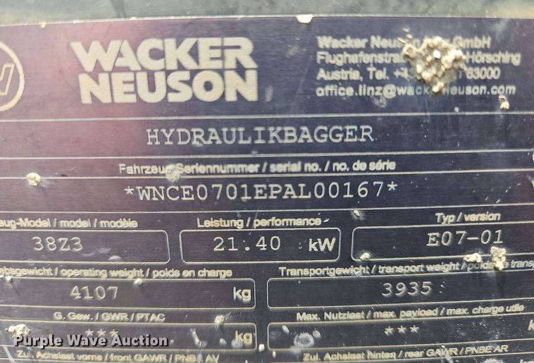 image for item OJ9839 Wacker Neuson  38Z3 mini excavator