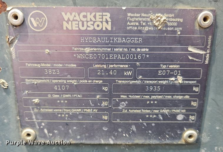 image for item OJ9839 Wacker Neuson  38Z3 mini excavator