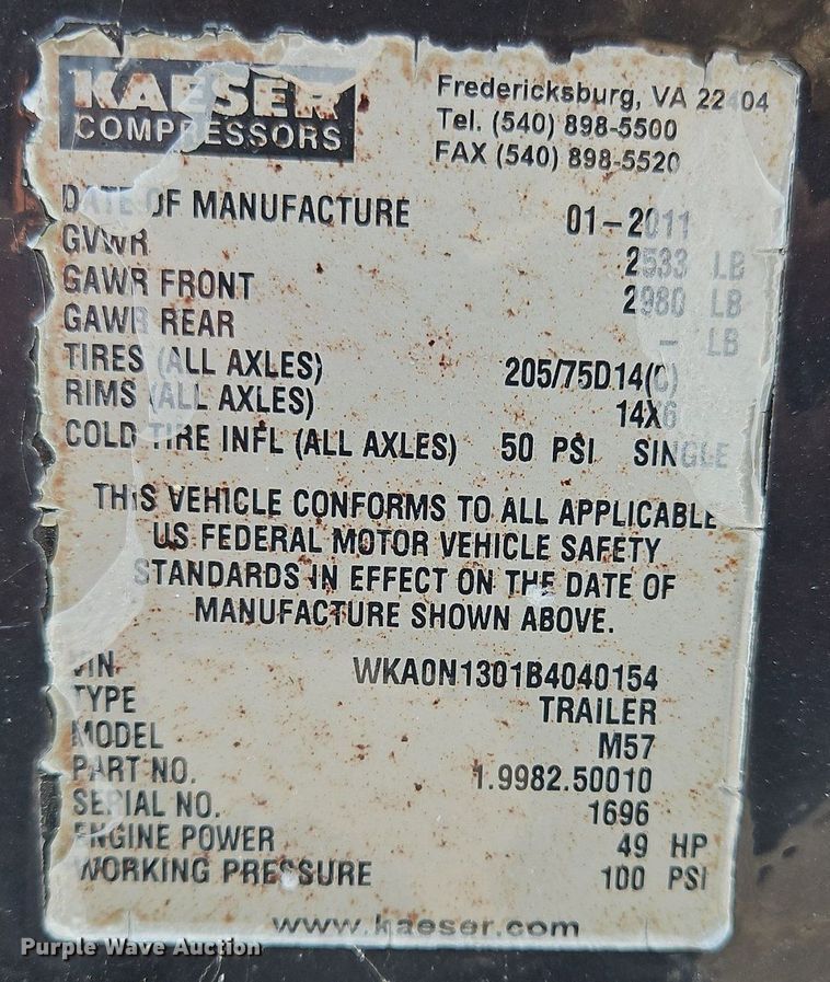 image for item OJ9840 2011 Kaeser M57 air compressor